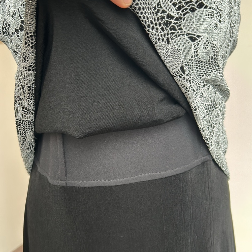 Alex‎ Evenings 2 Piece Dress Jacket Set Formal Shimmer Floral Silver/Black 14 - Picture 10 of 17
